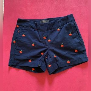 J. Crew ladies navy chino cotton shorts with cherries size 00